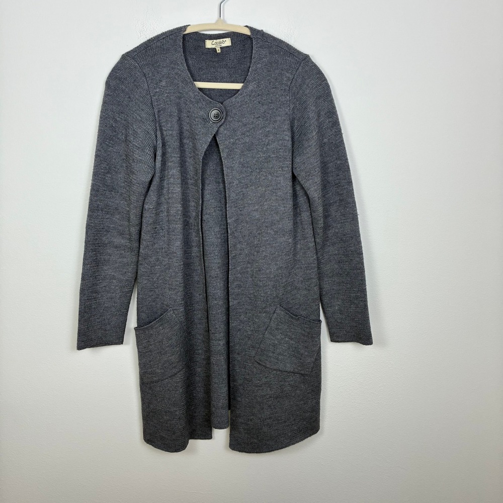 Cocogio Gray Merino Wool Blend Longline Cardigan Sweater Women's M Cozy Neutral